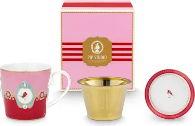 Produktbild von PIP STUDIO Love Birds Medallion Red-Pink Teeset für eine Person