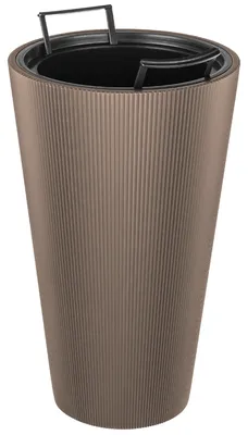 Obrázek produktu pro Plastový květináč – květináč s vložkou – reliéfní struktura – moderní design – 49 x 29,5 cm – hnědý