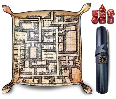 Image de Plateau de jeu en similicuir pour dés à 7 faces, avec un plateau de jeu et 7 dés polyédriques