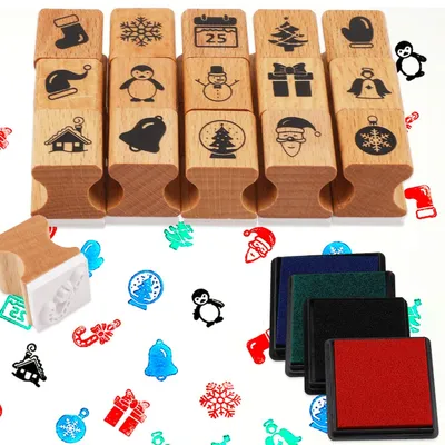 Produktbild von Stempelset Weihnachten - Stempelkissen - Holzstempel - Basteln - Scrapbooking - Geschenke herstellen - Kreative Projekte - Weihnachts-Stempel