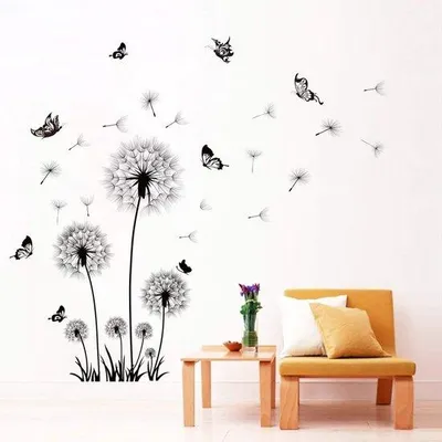 Immagine prodotto di Adesivo da parete nero con decorazioni floreali e farfalle