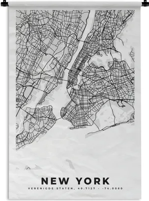 Produktbild von MuchoWow® Wandteppich Wandbehang New York - Stadtplan - Schwarz und weiß - Karte 60x90 cm Tapisserie Dekoration Wandtuch - Foto-Teppich - Abwaschbar
