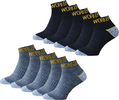 Produktbild von 10 bis 30 Paar Kurze Arbeitssocken Work Sneaker Socken Baumwolle | B240 - 43-46 - Schwarz & Grau - 10er Pack
