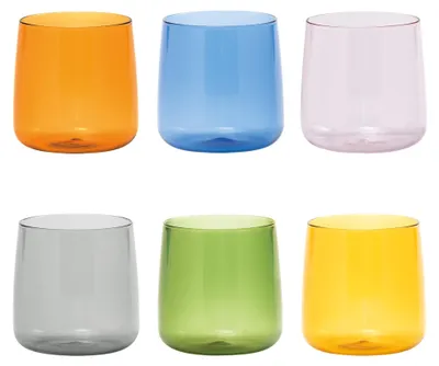 Immagine prodotto di Zafferano Set 6 Bicchieri No Bilia in Vetro Borosilicato Soffiato a Mano Colori Assortiti Design Elegante Resistente per Tavola Moderna e Quotidiana