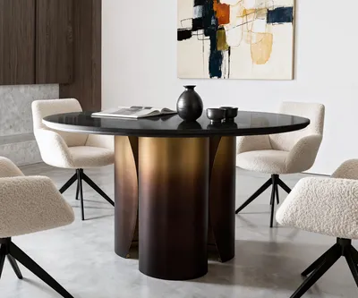 Produktbild von DELIFE Esstisch Adenza Rund 140x140 cm Marmor Schwarz Silber Metall Gold Ombre