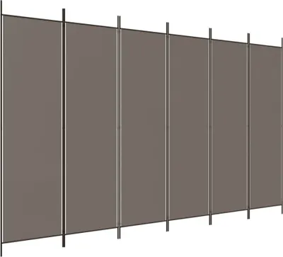 A row of grey fabric screens supported by thin metal poles.