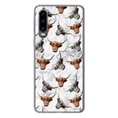 Produktbild von MuchoWow® Handyhülle Schutzhülle Hülle für Huawei P30 Schottischer Highlander - Kuh - Marmor Silikon Softcase Handy Hülle - Kartenbesitzer