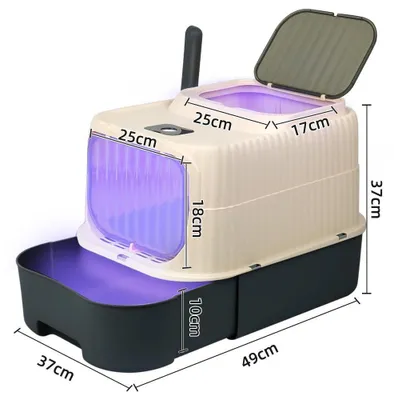 Produktbild von Katzentoilette - Geschlossene Haubentoilette - UV-Sterilisation - Geruchskontrolle - Ausziehbare Schublade - Mit Schaufel - Groß - Schwarz