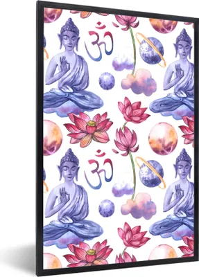 Produktbild von MuchoWow® MuchoWow® Gerahmtes Poster Buddha - Muster - Weiß 60x90 cm - Poster mit zchwarzem Bilderrahmen - Kunst