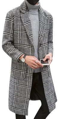 Productafbeelding van Uaneo heren trenchcoat, enkeltlijvig, geruit, middellang, peacoat, grijs
