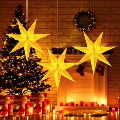 3 Papiersterne 35/45 cm LED-Leuchtsterne Weihnachtsdekoration