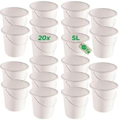 Produktbild von Novaliv 20 Stück Eimer 5L Weiß mit Maßeinteilung - Putzeimer 5 Liter ⌀ 22,5 cm Praktischer Allrounder mit Skala für Haushalt & Garten ideal als Haushaltseimer, Wassereimer, Wischeimer, Bucket