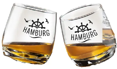Produktbild von GILDE - 62801 - 2er Set Wackelglas Hamburg, 2 Gläser in einer Zylinderbox mit Banderole, Glas: H 8,5cm D 7,5cm Füllmenge ca. 200ml, spülmaschinenfest