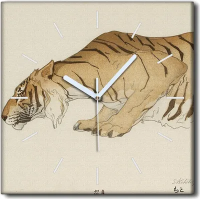 Produktbild von Coloray Uhr auf Leinwand 30x30 cm Wand Uhr Dekoration Wohnzimmer Segeltuch weiße Zeiger -Japan Tigertier