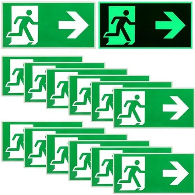 Immagine prodotto di Segnaletica di emergenza per uscite di sicurezza - 12 pezzi - 300 x 150 mm - Luminosa - Riflettente - Freccia rivolta a destra - Segnaletica per vie di fuga