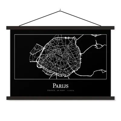 Produktbild von MuchoWow® Textilposter Paris - Karte - Stadtplan 60x40 cm mit schwarzem Rahmen - Hölzernes