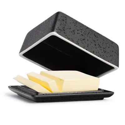 Produktbild von Coral - Butterdose Keramik in Schwarz für 250g Butter (14x12x6,5cm) - Design Butterschale & Butterbox mit Deckel lebensmittelecht & spülmaschinenfest