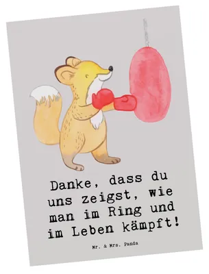 Produktbild von Mr. & Mrs. Panda Grußkarte Boxen Trainerin - Grau Pastell - Geschenk, Wertschätzung, Ansichtskarte, Danksagung, Postkarten, Sportart, Training, einzelkarte, Postkarte