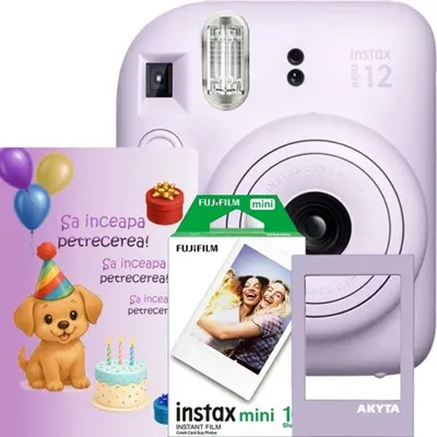 Produktbild von Fujifilm Instax Mini 12 Party Pack Sofortbildkamera Lila – Event-Set inkl. 10 Filme, Grußkarte & Magnetrahmen