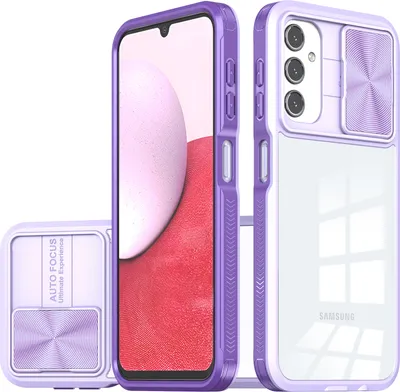 Immagine prodotto di Custodia per Samsung Galaxy A14 5G/4G Custodia ibrida trasparente in TPU con copertura scorrevole della fotocamera Viola