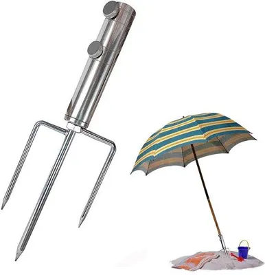 Productafbeelding van Ibenzoa® zonneschermhouder met afneembare, verstelbare grondpen – stevige metalen houder, 38 cm, buisopening 4 cm, geschikt voor zonneschermstangen tot 4 cm diameter