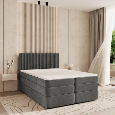 Produktbild von Masseno Boxspringbett FELBIO 160x200 cm Komplett-Set mit Bonell Matratze und Topper, Polsterbett mit Bettkästen -Grau, KRONOS 15