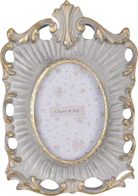 Produktbild von Clayre & Eef Bilderrahmen 6x9 cm Grau Goldfarbig Kunststoff
