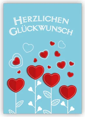 Produktbild von Wunderschöne Glückwunschkarte zum Geburtstag, zur Geburt, zum Examen mit Herz Blumen: Herzlichen Glückwunsch
