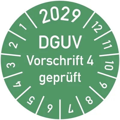Produktbild von Dreifke® Prüfplakette 2029 DGUV Vorschrift 4 , Folie, Ø 30 mm, 10 Stück