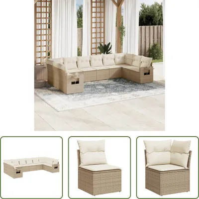 Produktbild von The Living Store 10-tlg. Garten-Sofagarnitur mit Kissen Beige Poly Rattan