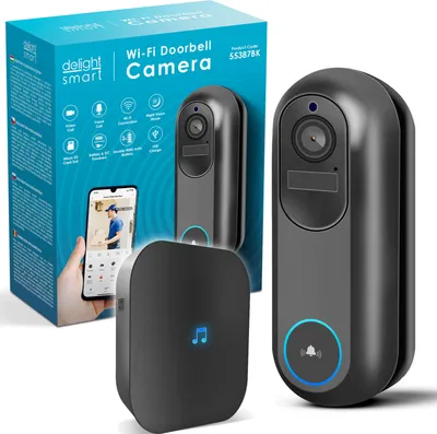 Produktbild von Delight Video-Türklingel mit Kamera und WLAN – Gegensprechanlage – Full HD 1080p – 5 bis 8 Monate Akkulaufzeit! - Bewegungserkennung und Nachtsicht - Türklingeln mit Kamera - 55387BK