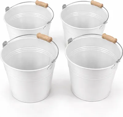 Produktbild von 4 Metall Eimer weiß Ø16 cm Pflanztopf Übertopf Blumentopf Dekoeimer Set