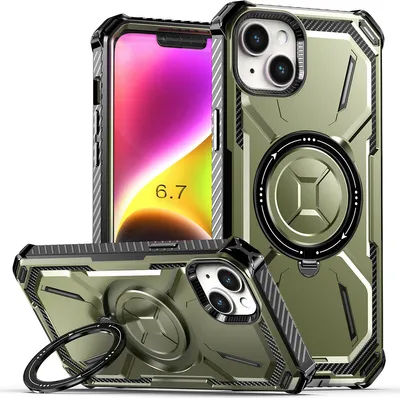 Produktbild von Schutzhülle für iPhone 14 Plus Dual Layer Magnetisches Kickstand Hülle, Kompatibel mit Magsafe Ladegerät Grün