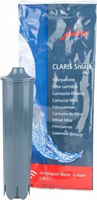 A Jura CLARIS Smart filter cartridge and its packaging.