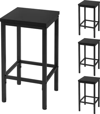 Produktbild von EUGAD 4er Barstühle, Küchenhocker, mit Fußstütze, aus Holzwerkstoff, Schwarz