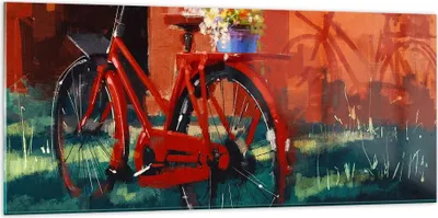 Produktbild von Bilder auf glas - Fahrrad Blumen - 120x50cm - Glasbilder - Wandbilder - Kunstdruck - zum Aufhängen bereit - Wanddekoration aus Glas - Glas Bilder - Wandbild auf Glas - Einteilig - GAB120x50-3712
