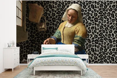 Produktbild von MuchoWow® Fototapete für Wohnzimmer oder Schlafzimmer Wandtapete Vinyl Motivtapete Milchmädchen - Kunst - Pantherdruck - Vermeer - Gemälde - Alte Meister - 350x260 cm - Wohnzimmer-Tapete
