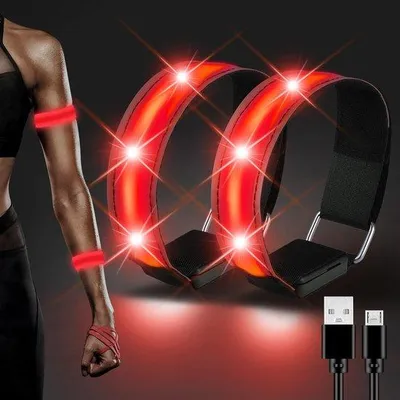 Produktbild von Dailygoody – Wiederaufladbares LED-Armband – Wasserdicht – Sicherheit für Outdoor-Sport – Rot – Reflektierendes Armband – Ideal zum Joggen und Radfahren – 2 Stück