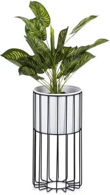 Produktbild von HowHomely Modern Pflanzenständer mit Topf, Blumenhocker aus Metall Schwarz 42 cm Höhe - Blumenständer für das Haus