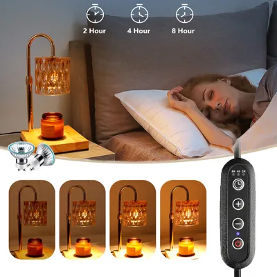 Image de Lampe de table à diffusion de parfum, lampe chauffe-bougie, 2 ampoules, lampe de bureau, minuterie et variateur 2/4/8 h, 4 niveaux de luminosité pour chambre à coucher, lampe à cire fondante pour diffusion de parfum