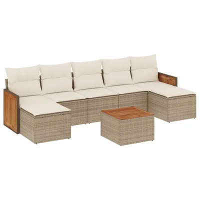 Produktbild von vidaXL 8-tlg. Garten-Sofagarnitur mit Kissen Beige Poly Rattan