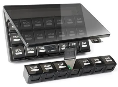 Zdjęcie produktu dla Pudełko na tabletki, 28 dni.
Pudełko na pigułki, 4 tygodnie.
Pudełko na leki, 7 dni.
1 sztuka, kolor: czarny