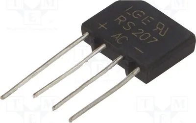 Obrázok produktu pre 5x Jednofázový usmerňovač Urmax: 1 kV, If: 2 A, Ifsm: 50 A. KBP RS207, jednofázový