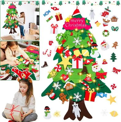 Image de Bettizia 3D Sapin de Noël en feutre : Sapin décoré avec des ornements pour les enfants - Décoration créative en feutre DIY pour votre maison