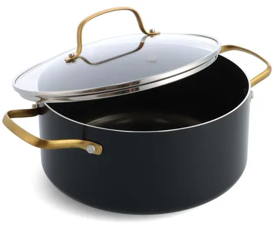 Kochtopf 24 cm / 4,9 l mit Glasdeckel, PFAS-frei, schwarz