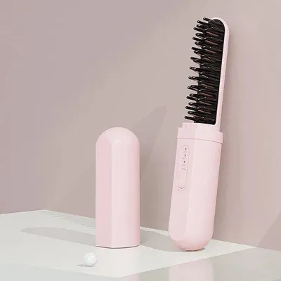 Image de Brosse de voyage compacte avec tige en céramique, portable, rechargeable, sans fil, brosse chauffante.
