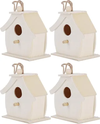 Zdjęcie produktu dla 4Pcs Mini drewniany domek dla ptaków Wiszące gniazda dla ptaków Ozdoby do ogrodu zewnętrznego Balkon Podwórko