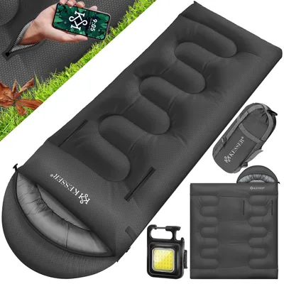 Produktbild von KESSER® Schlafsack Outdoor | Deckenschlafsack 3-4 Jahreszeiten | Camping-Sleeping-Bag für Erwachsene & Kinder | Leicht Tragbar Warm & Wasserabweisend inkl. Campinglampe & Seitentasche