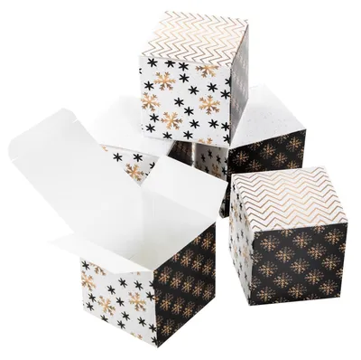 Produktbild von Weihnachtliche Geschenkboxen schwarz-weiß-gold 7 x 7 cm25 Stück