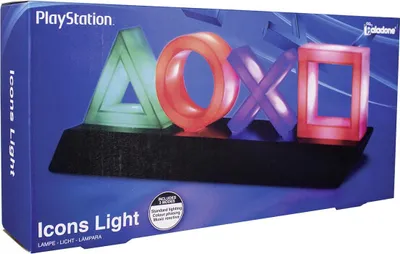 Produktbild von Paladone PlayStation Symbole Tischleuchte, musikreaktiv, 3 Lichtmodi, ca. 30 x 10 cm, Kunststoff, Schwarz, Grün, Rot, Blau, für Gaming-Zimmer & Gamer
